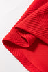 Fiery Red Textured Collared V Neck Puff Short Sleeve Shift Mini Dress